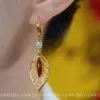 Fashionable red golden branch and jade leaf retro ear buckles, new S925 sterling silver needle, high-end Hong Kong-style light luxury earrings and earrings 0029 accessories Specification image
